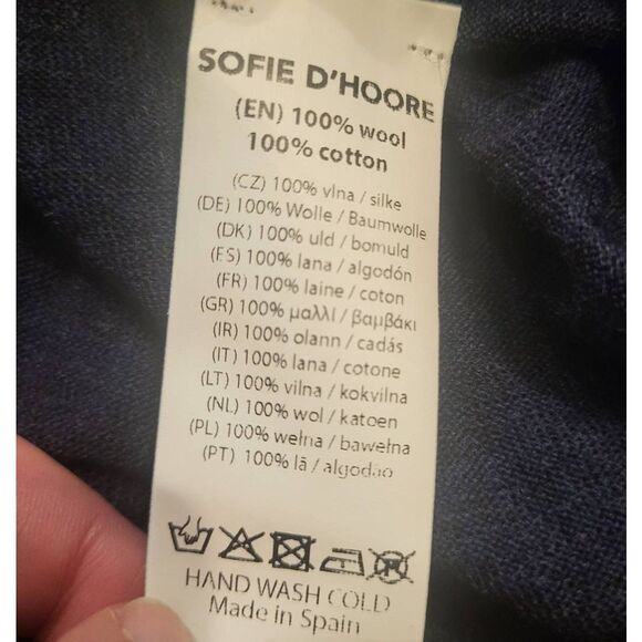 Sofie D'Hoore Sweater Women's Medium Navy Blue Wool Cardigan V Neck Contrast - Picture 4 of 5